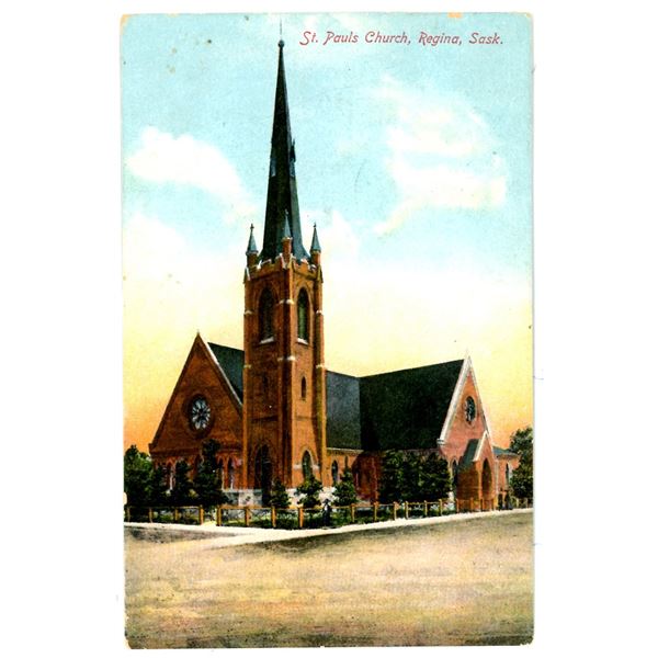 1909 Post Card – “St. Pauls Church, Regina, Sask.”  Posted.