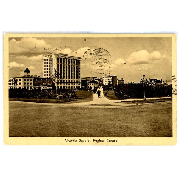 1917 Post Card – “Victoria Square, Regina, Canada”.  Regina, Sask.  Poste