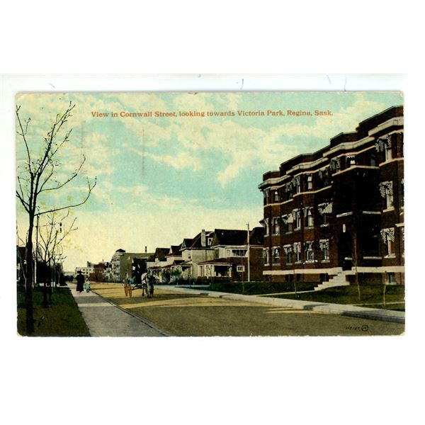 1917 Post Card – “View in Cornwall Street, looking towards Victoria Park, Regina, 