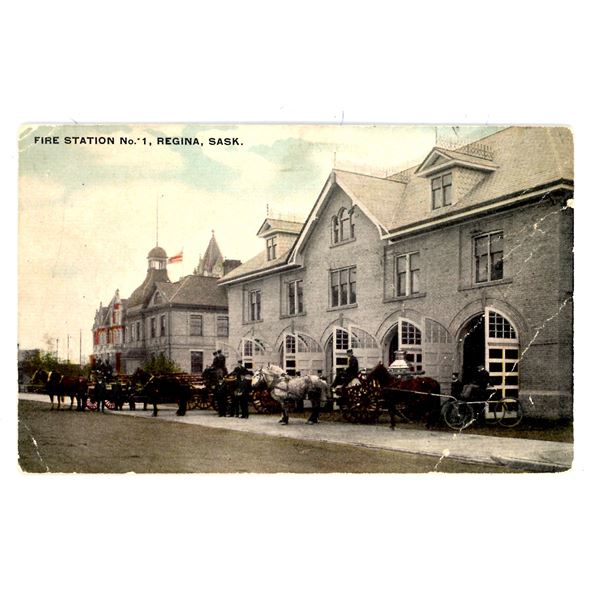 Early 1900’s Post Card – “Fire Station No. 1, Regina, Sask.”  Po
