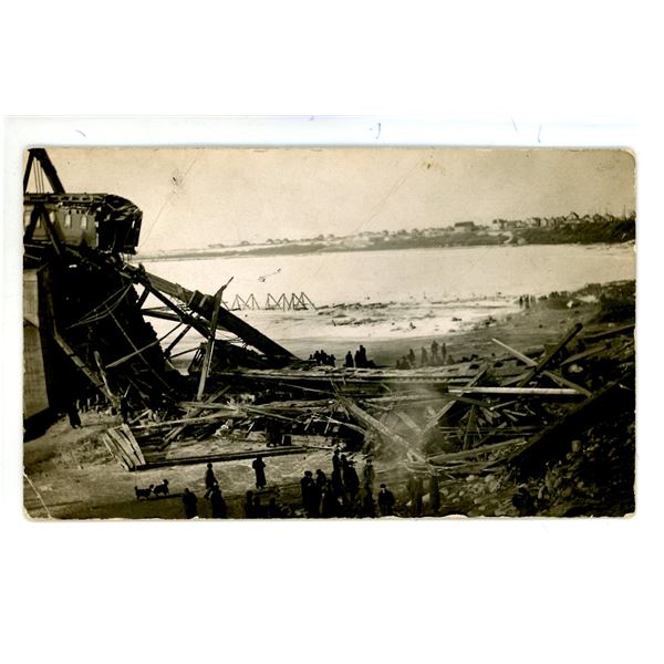 RPPC Depicting the March 4, 1912, C.N.R. Train Bridge Collapse in Saskatoon, Sask.
