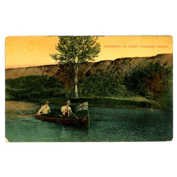 1910 Post Card – “Canoeing on Swift Current Creek” Sask.