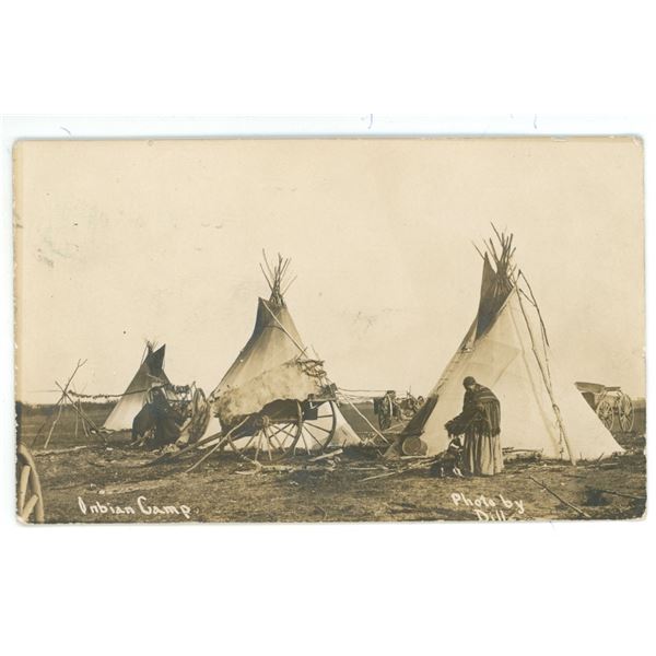 1908 RPPC – “Indian Camp”.  Postmarked Saskatoon, Sask.