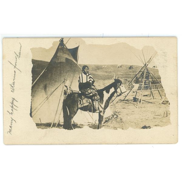 Vintage Postcard depicting an 1885 image of Kitsipimi Otunna (Tsuut'ina) near Calgary, AB.  Postmark
