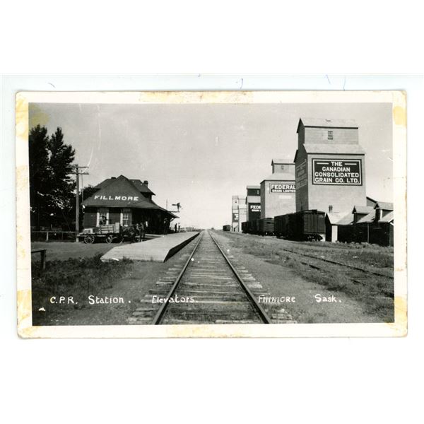 Vintage RPPC – “C.P.R. Station.  Elevators.  Fillmore, Sask”