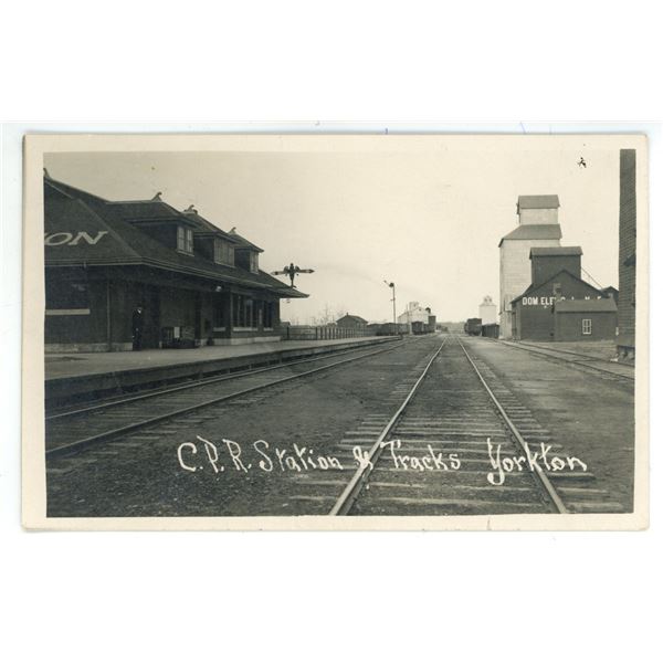 Vintage RPPC – “C.P.R. Station & Tracks.  Yorkton”, Sask.