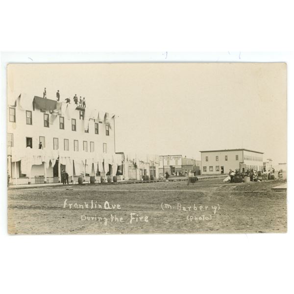 RPPC depicting Fire in Outlook, Sask.  March 20, 1910.  “Franklin Ave.  During the Fire[x=#