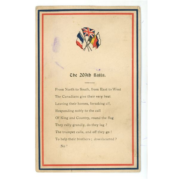 WWI Post Card – 209th Battalion, Swift Current, Sask. (Marked 1914 on Back)