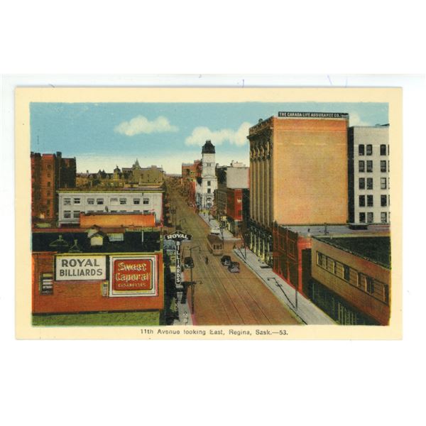 Vintage Post Card – “11th Avenue Looking East, Regina, Sask.”