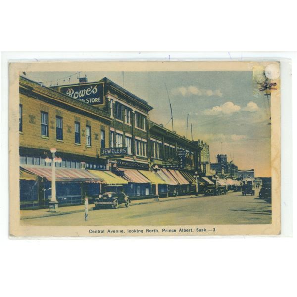 Vintage Post Card – “Central Avenue, looking North, Prince Albert, Sask.”