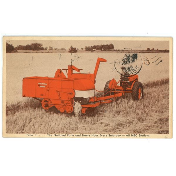 1948 Post Card w/ Picture of Crop Harvester and NBC advert for “The National Farm and Home 