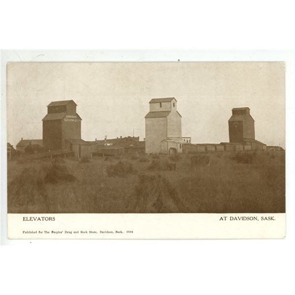 Vintage Post Card - “Elevators at Davidson, Sask.”