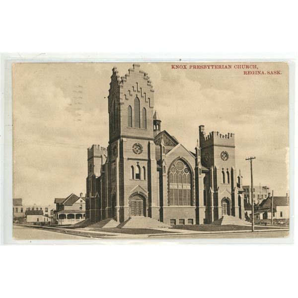 1910 Post Card – “Knox Presbyterian Church, Regina, Sask.”  Posted.