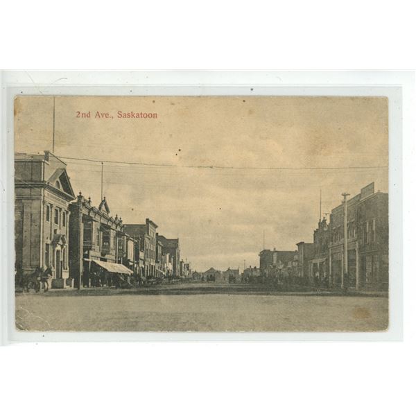 1909 Vintage Post Card – “2nd Ave., Saskatoon”, Sask.  Posted.