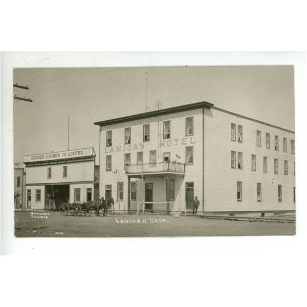Early 1900’s RPPC – Lanigan Hotel and Beaver Lumber Co. “Lanigan, Sask.[x