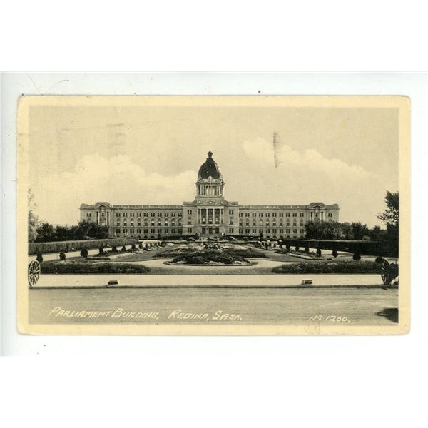 1930 RPPC – “Parliament Building, Regina, Sask.”  Posted.