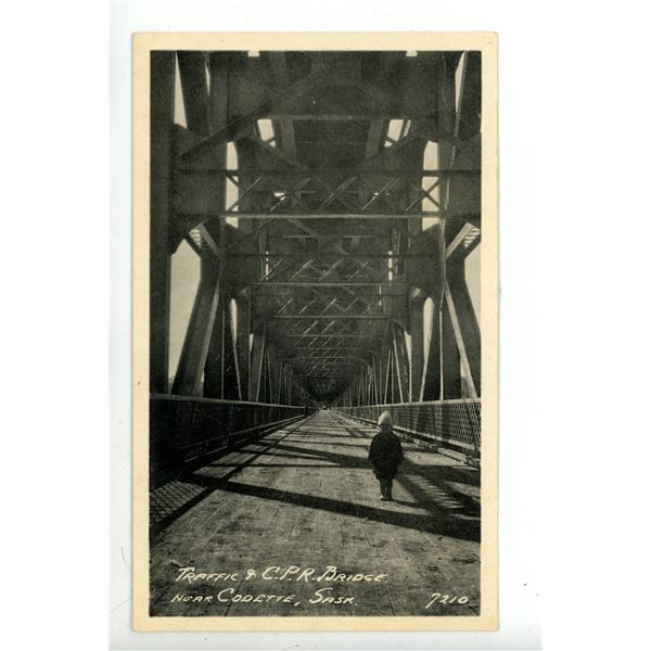 Vintage Post Card – “Traffic & C.P.R. Bridge Near Codette, Sask.”
