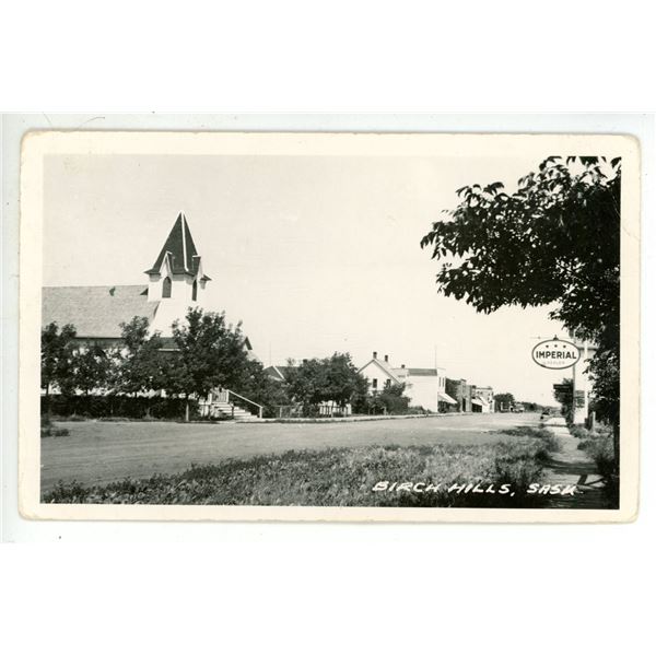 Vintage RPPC – “Birch Hills, Sask”.  Imperial Oil Sign.