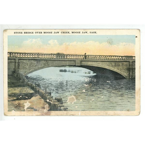 Vintage Post Card – “Stone Bridge Over Moose Jaw Creek, Moose Jaw, Sask.”