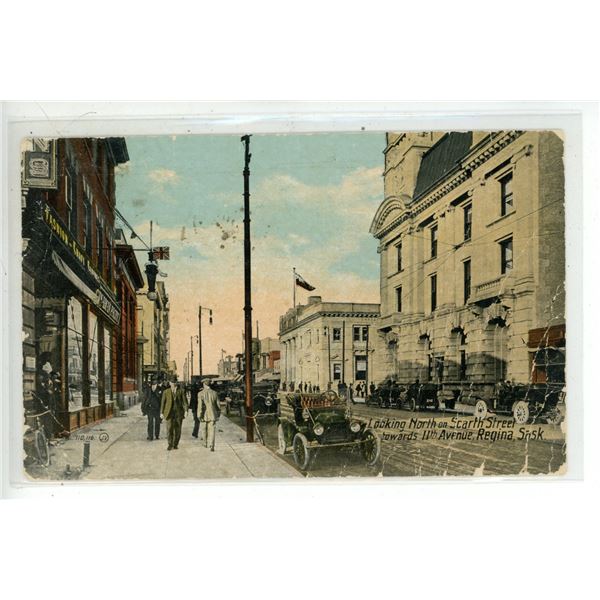 1919 Post Card – “Looking North on Scarth Street towards 11th Avenue, Regina, Sask
