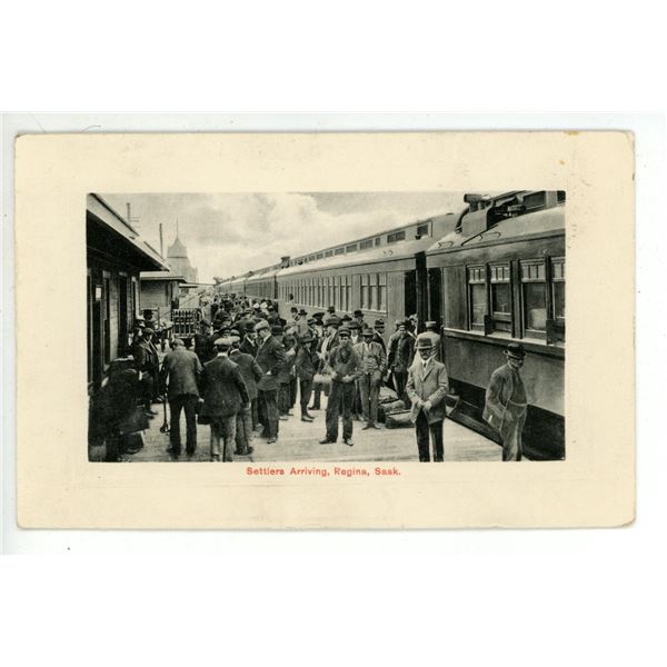 Vintage Post Card – “Settlers Arriving, Regina, Sask.”