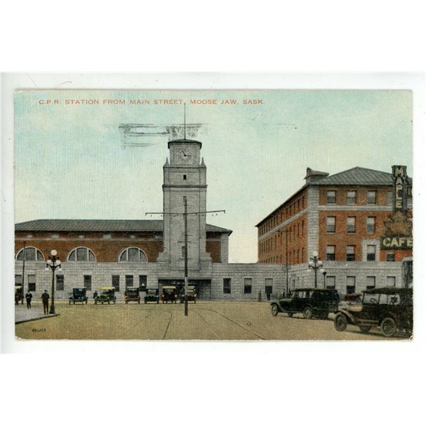 1938 Post Card – “C.P.R. Station From Main Street, Moose Jaw, Sask.”