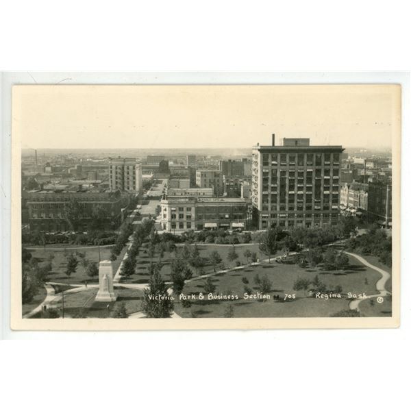 Vintage RPPC – “Victoria Park & Business Section.  Regina, Sask.”