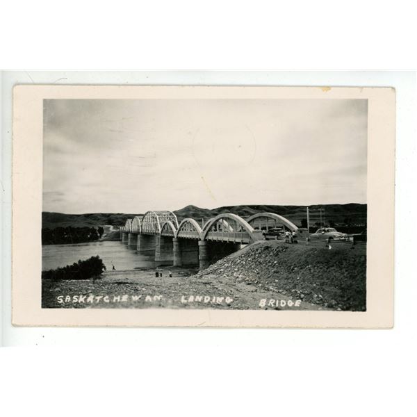 1955 RPPC – “Saskatchewan Landing Bridge”.  Near Swift Current, Sask.  Po