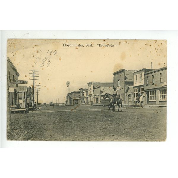 1910 Post Card – “Lloydminster, Sask.  ‘Broadway’.”  Po