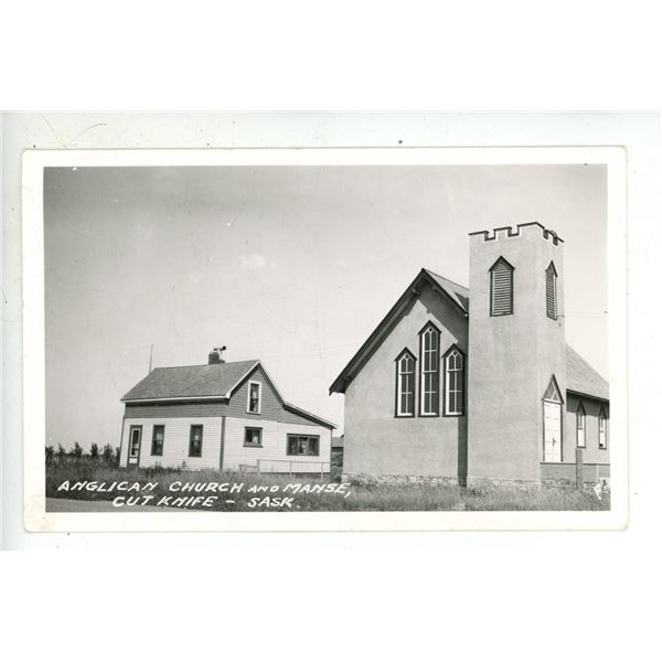 Vintage RPPC – “Anglican Church and Manse, Cut Knife, Sask.”