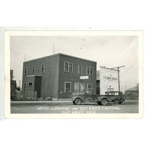 Vintage RPPC – “Hotel Lucerne and Cut Knife Theatre.  Cut Knife, Sask.”