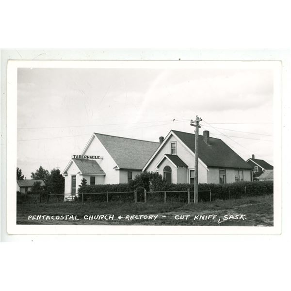 Vintage RPPC – “Pentacostal Church & Rectory – Cut Knife, Sask.”