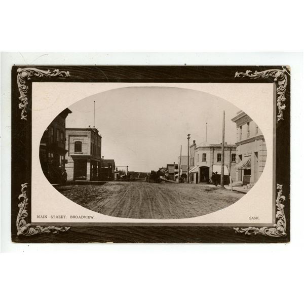 1910 RPPC – “Main Street, Broadview, Sask.”  Posted.