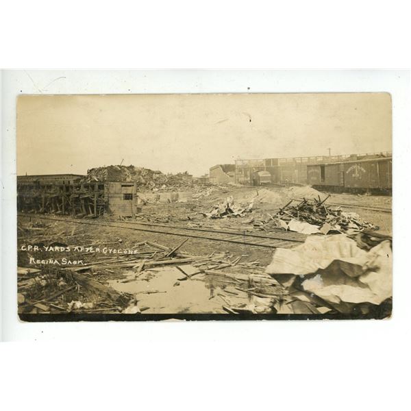 1912 RPPC – “C.P.R. Yards After Cyclone.  Regina, Sask.”