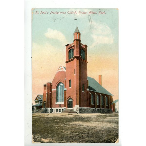 1909 Post Card – “St. Paul’s Presbyterian Church, Prince Albert, Sask.[x=