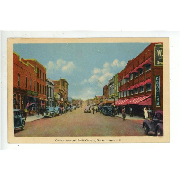 Vintage Post Card – “Central Avenue, Swift Current, Saskatchewan.”
