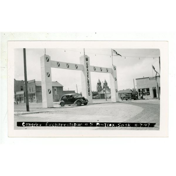 Vintage Photo – Eucharistic Congress in Ponteix, Sask.  July 11, 1947.  Gravelbourg Arch.