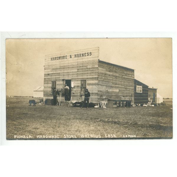 Early 1900’s RPPC – “Pioneer Hardware Store.  Watrous, Sask.”