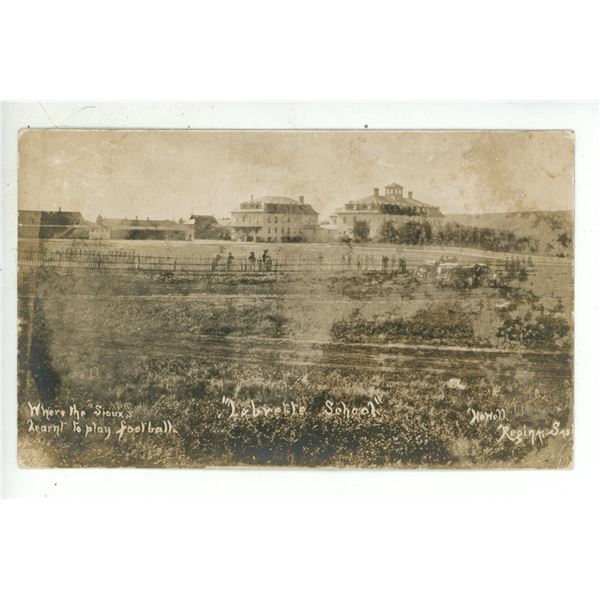 1914 RPPC showing image of Labrete Residential School with caption “Where the Sioux Learnt 