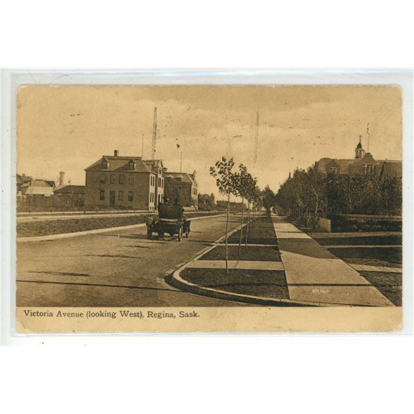 1913 Post Card – “Victoria Avenue (looking West), Regina, Sask.”  Posted.