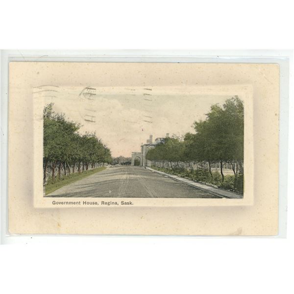 1911 Post Card – “Government House, Regina, Sask.”  Posted.