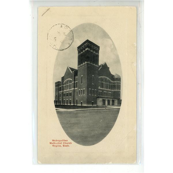 1912 Post Card – “Metropolitan Methodist Church.  Regina, Sask.”  Posted.