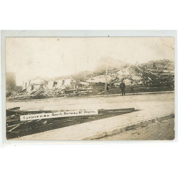 1912 RPPC – “Cyclone View.  South Railway St.  Regina”, Sask.