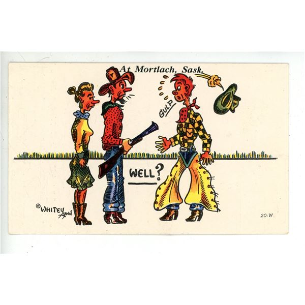 Vintage Cartoon Post Card – “At Mortlach, Sask.”