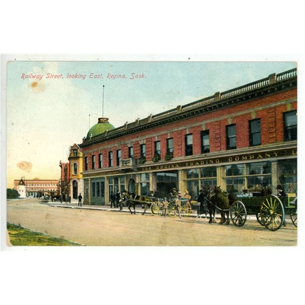 Vintage Post Card – “Railway Street, looking East, Regina, Sask.”