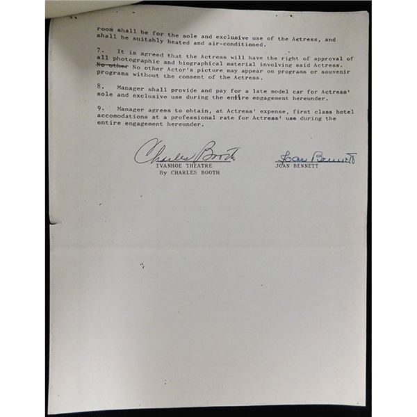 Little Women Joan Bennett Signed Typed Fallen Angels Contract JSA Authenticated