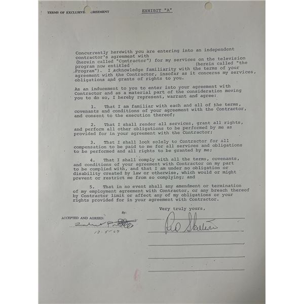 Comedian Red Skelton signed contract