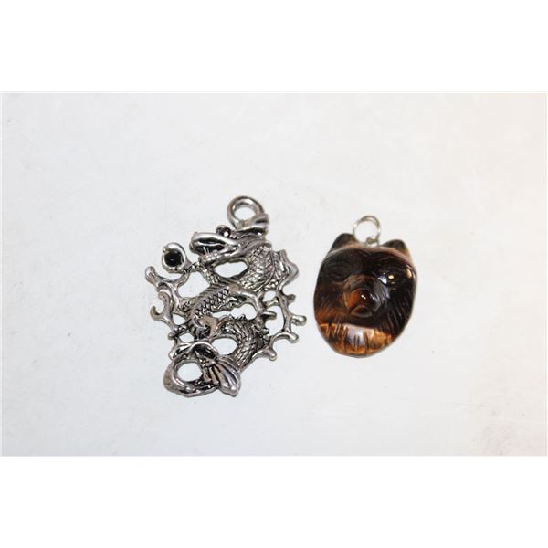 TIGER EYE HANDCRAFTED FOX OR WOLF PENDANT &