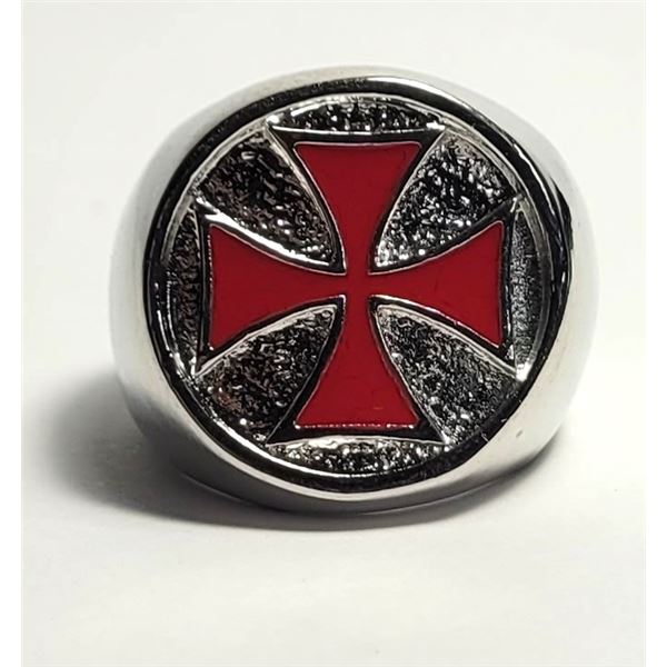 22)  SILVER TONE WITH RED ENAMEL