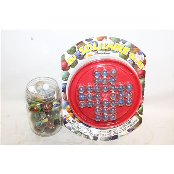 VINTAGE MARBLES IN JAR W/SOME STEELIES